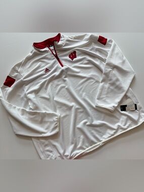 Wisconsin Badgers Adidas Climalite Men’s 4XL White 1/4 Zip Pullover New